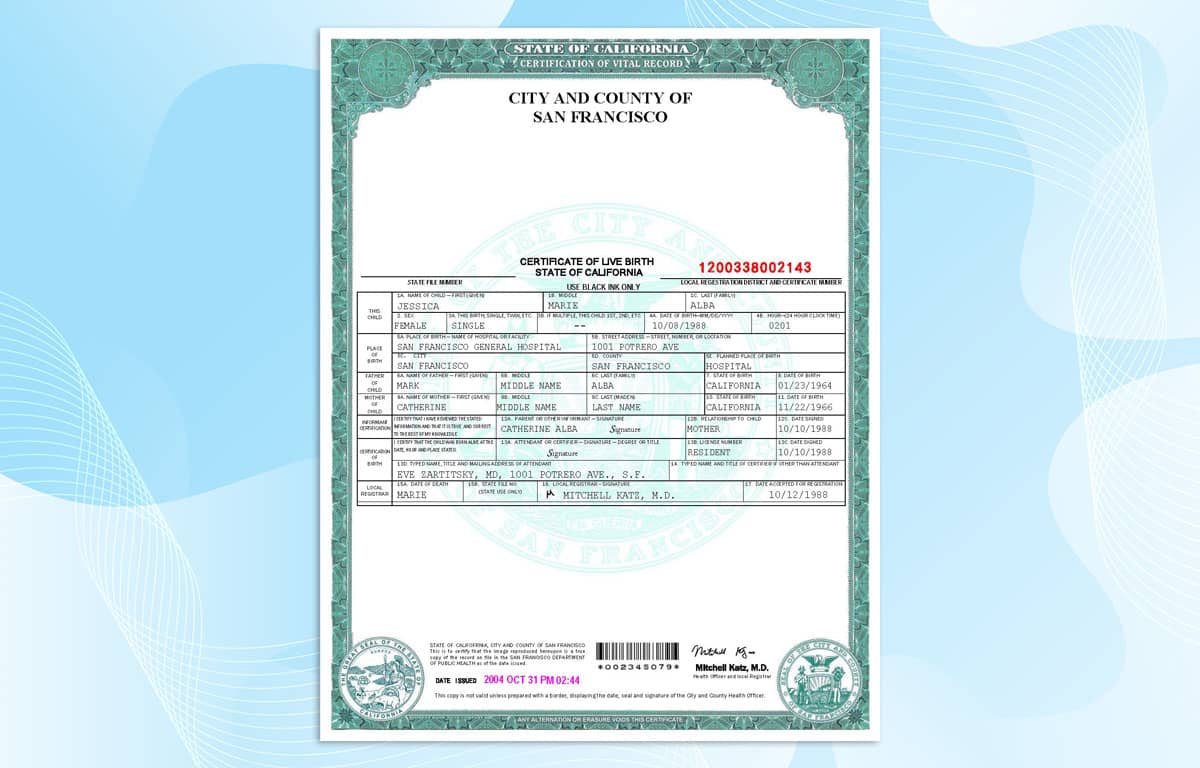 San Francisco Birth Certificate Template